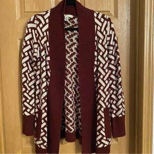 Womens Size S Cardigan Sweater Burgundy and Beige